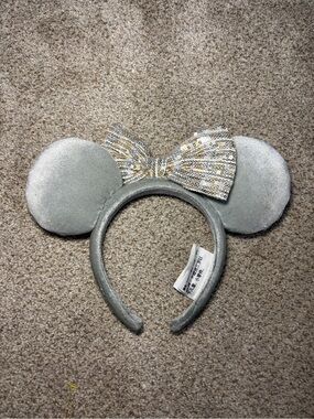 Disney Minnie Mouse Ears Headband Gold Grey Silver Sequin Bow Plush 2021
